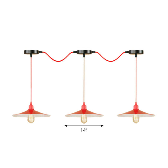Sleek Red Metal Pendant Light For Living Room - 1 Or 3-Head Swag Design