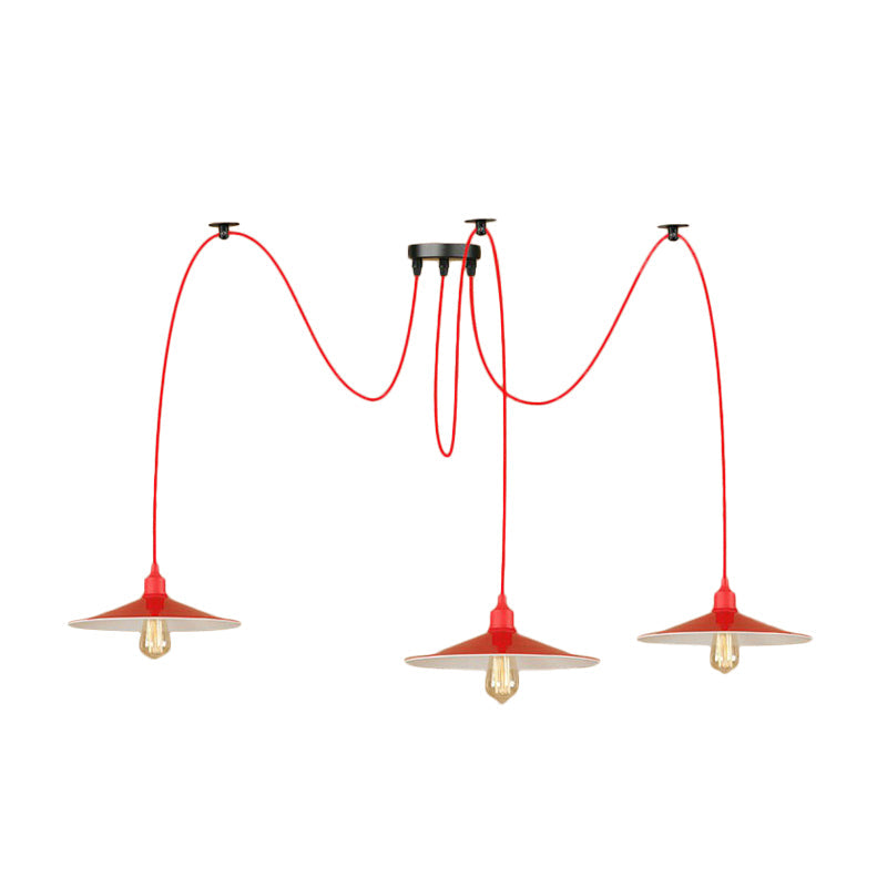 Sleek Red Metal Pendant Light For Living Room - 1 Or 3-Head Swag Design