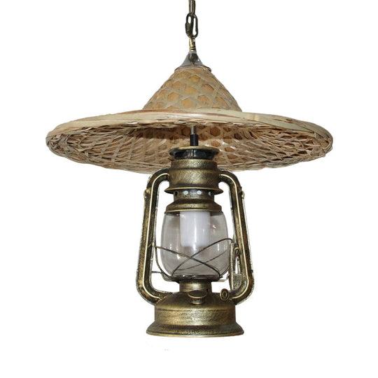 Rustic Kerosene Pendant Light With Clear Glass And Coolie Hat Deco - Black/Bronze/Copper Finish