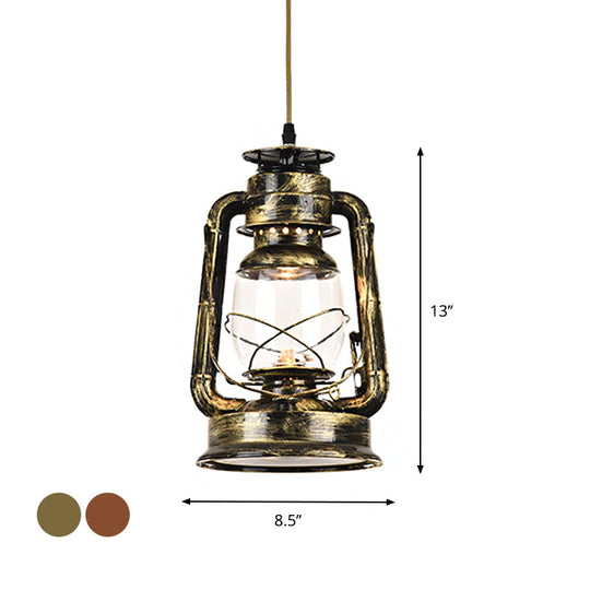 Antique Metal Single Pendant Hanging Lamp - Kerosene Restaurant Lighting With Bronze/Copper Finish
