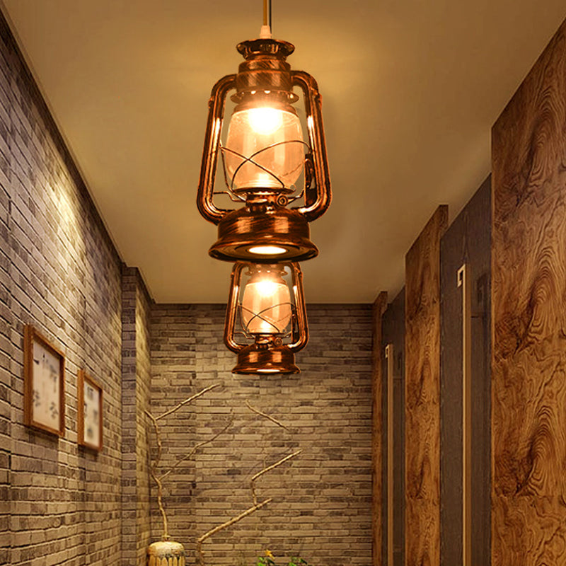 Antique Metal Single Pendant Hanging Lamp - Kerosene Restaurant Lighting With Bronze/Copper Finish