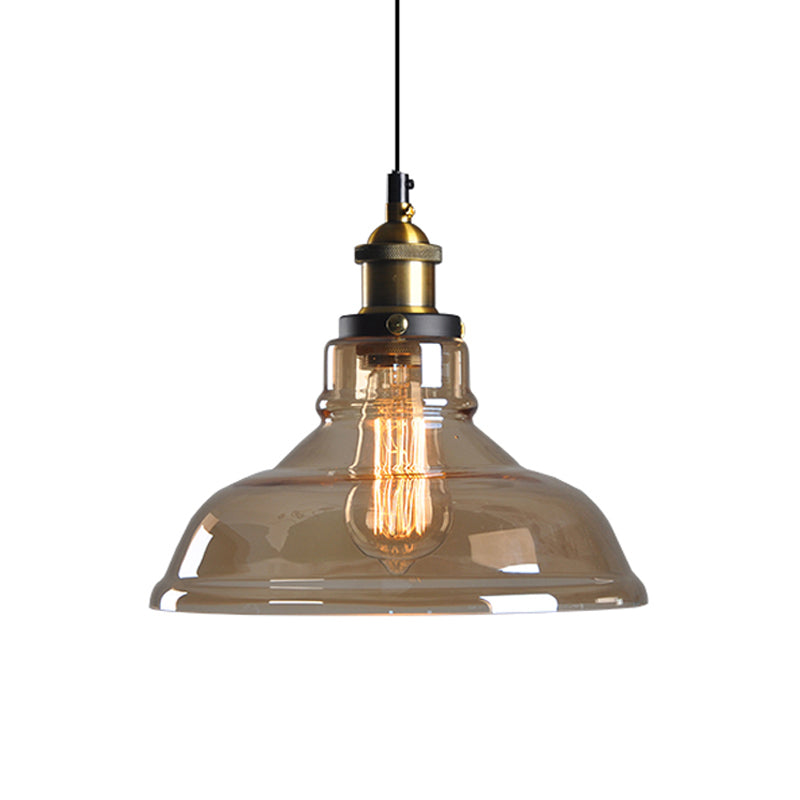 Country Style Glass Pendant Lamp In Clear/Smoke Grey With 1 Head And Brass/Black Finish For Dining