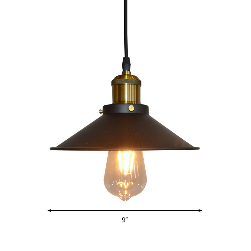 Iron Black Cone Shade Pendant Light With Roll-Trim - 1-Light Suspension Lamp For Factory Ceiling