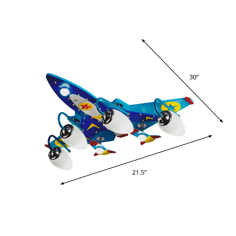 Bomber Jet Ceiling Mount Lighting - 4 - Light Kids Bedroom Flush Light In Blue