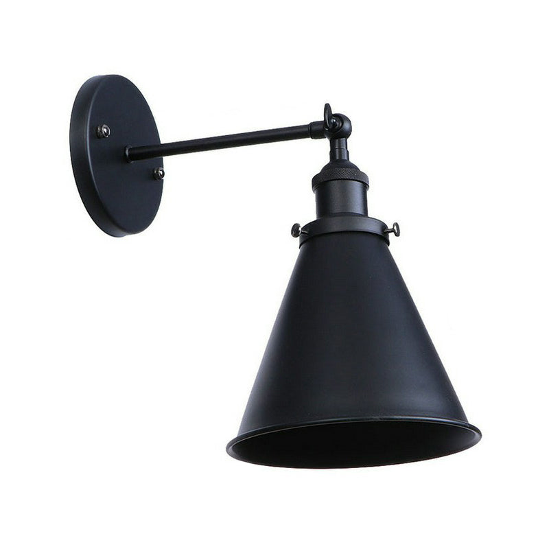 Vintage Adjustable Wall Lamp With Saucer Shade And Mesh Cage Design In Black / E