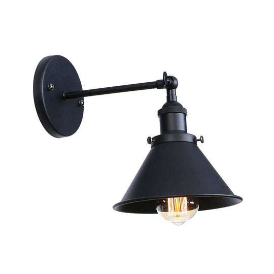 Vintage Adjustable Wall Lamp With Saucer Shade And Mesh Cage Design In Black / F