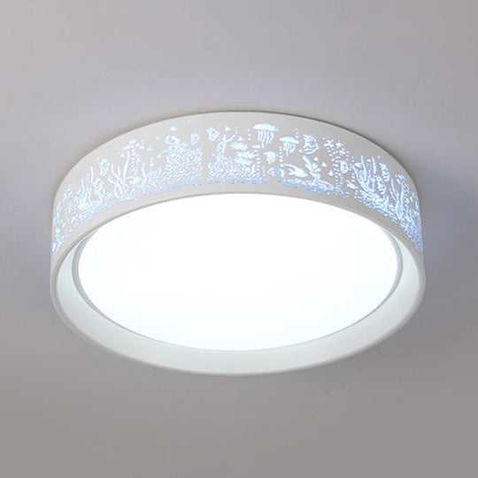 White Hammered Metal Flush Mount Ceiling Light Fixture For Children’s Bedroom