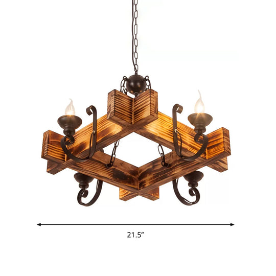 Nautical Wooden Hanging Light Fixture-Chandelier In Brown Triangular/Square Design 3/4/6-Head