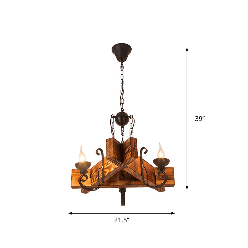 Nautical Wooden Hanging Light Fixture-Chandelier In Brown Triangular/Square Design 3/4/6-Head