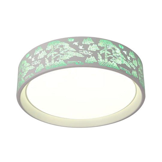 White Hammered Metal Flush Mount Ceiling Light Fixture For Children’s Bedroom