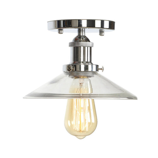 Clear Ribbed Glass Flushmount Farmhouse Bell - Chrome Ceiling Light Chrome / G