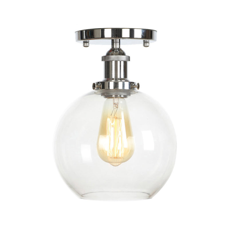 Clear Ribbed Glass Flushmount Farmhouse Bell - Chrome Ceiling Light Chrome / B