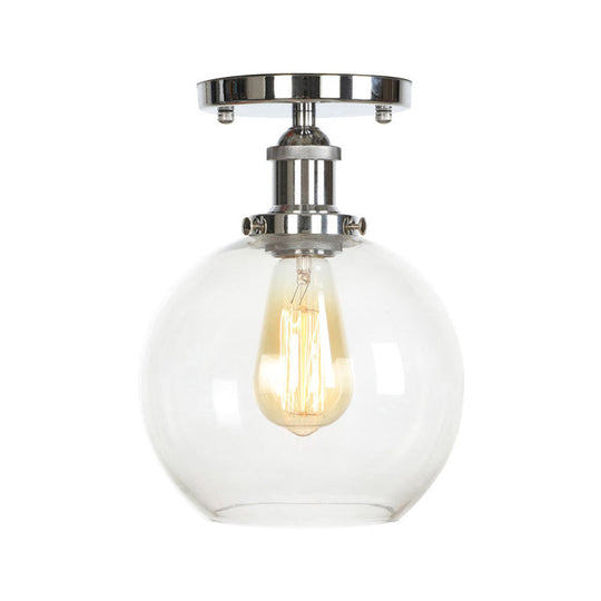 Clear Ribbed Glass Flushmount Farmhouse Bell - Chrome Ceiling Light Chrome / B