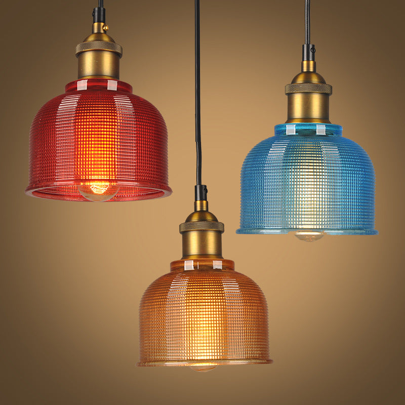 Vintage Carillon Pendant Light: Retro-Style Gridded Glass Suspension For Dining Room