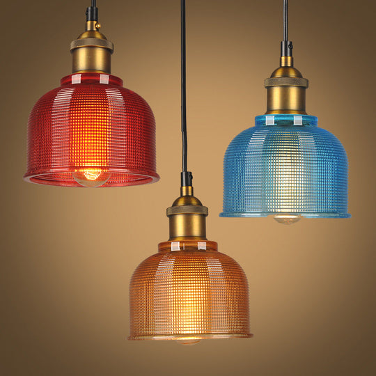 Vintage Carillon Pendant Light: Retro-Style Gridded Glass Suspension For Dining Room
