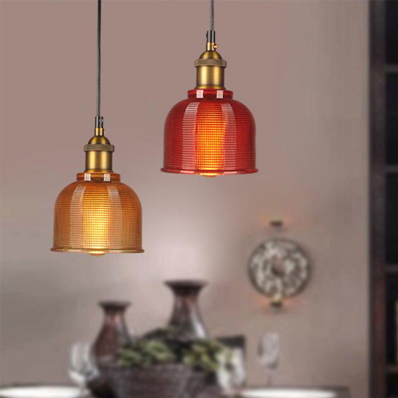 Vintage Carillon Pendant Light: Retro-Style Gridded Glass Suspension For Dining Room