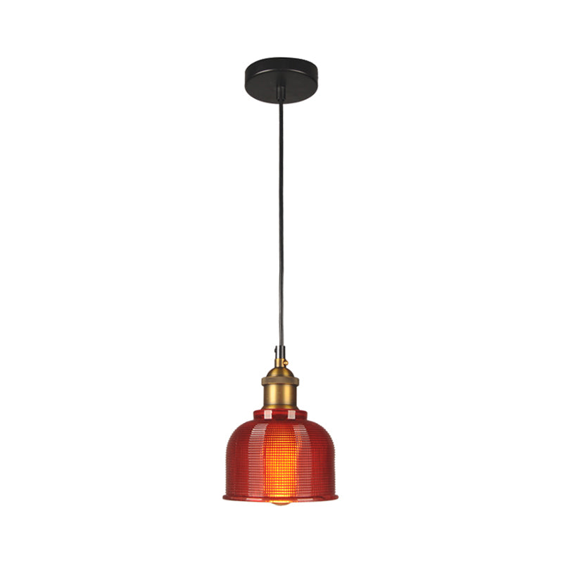 Vintage Carillon Pendant Light: Retro-Style Gridded Glass Suspension For Dining Room Red