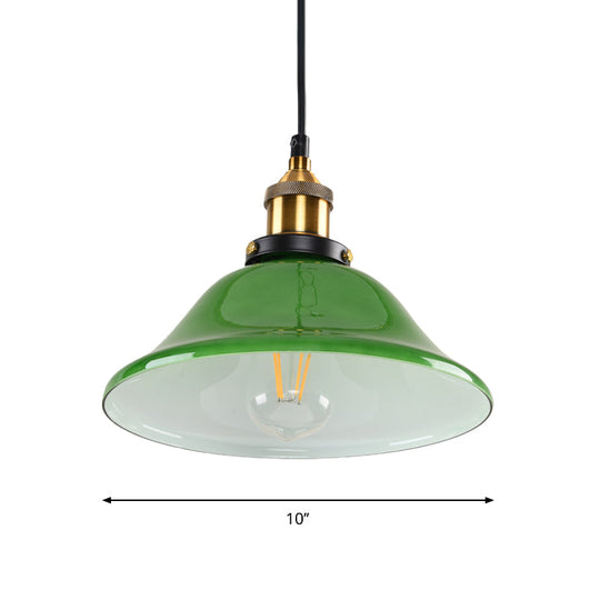 Vintage Brass Green Glass Carillon Pendant Light Fixture - 1-Light Suspension For Guest Room 8/10