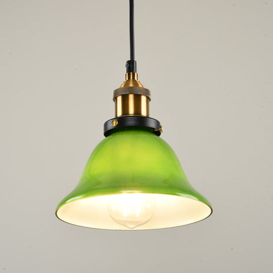 Vintage Brass Green Glass Carillon Pendant Light Fixture - 1-Light Suspension For Guest Room 8/10