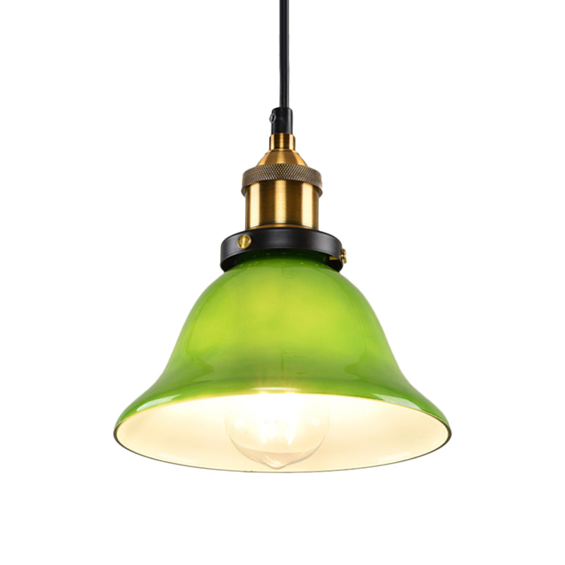 Vintage Brass Green Glass Carillon Pendant Light Fixture - 1-Light Suspension For Guest Room 8/10