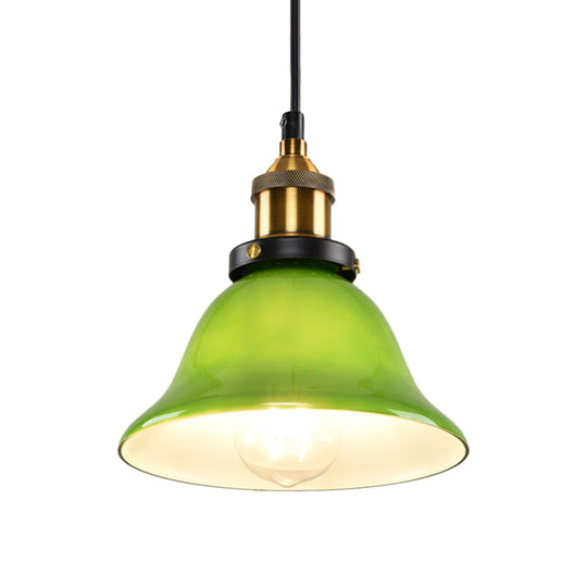 Vintage Brass Green Glass Carillon Pendant Light Fixture - 1-Light Suspension For Guest Room 8/10