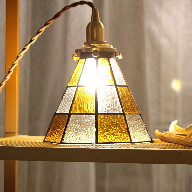 Coastal Checkered Pendant Lamp - Clear And Brown Mosaic Glass Brass Finish