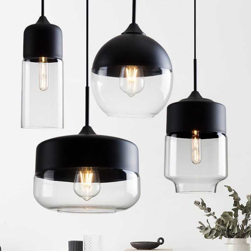 Modern Black Pendant Light Fixture With Clear Glass Cylinder/Mason Jar Design - Perfect For Table