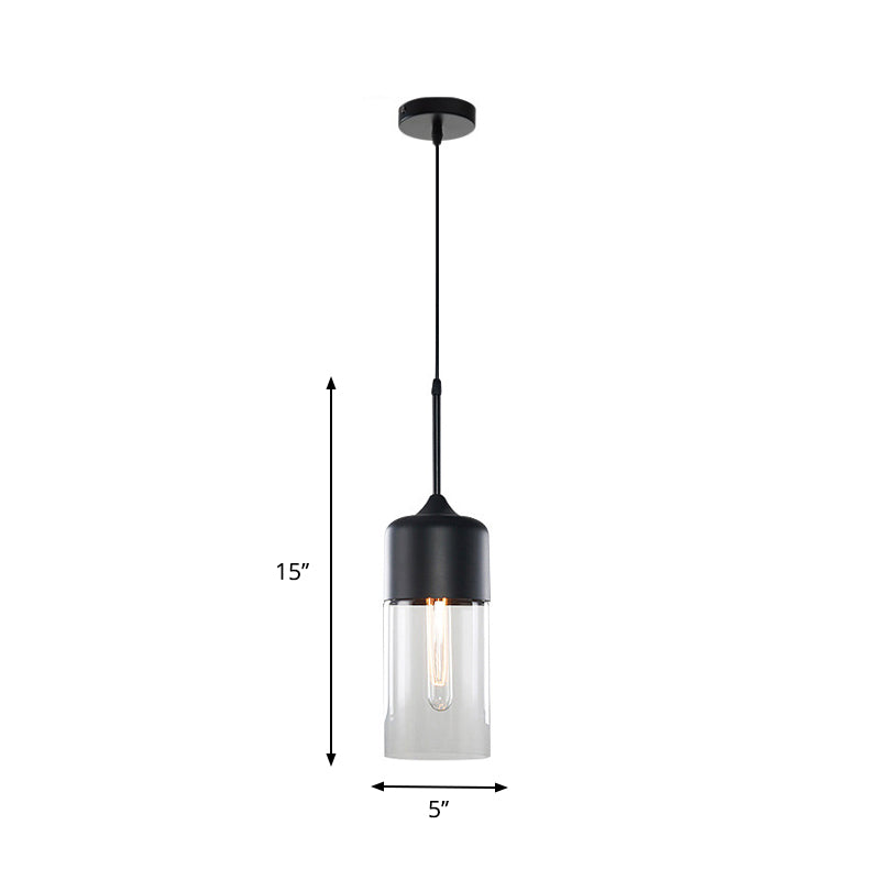Modern Black Pendant Light Fixture With Clear Glass Cylinder/Mason Jar Design - Perfect For Table