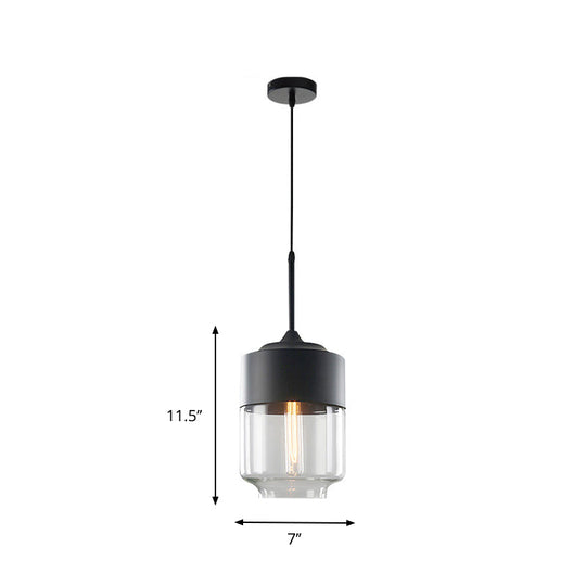 Modern Black Pendant Light Fixture With Clear Glass Cylinder/Mason Jar Design - Perfect For Table