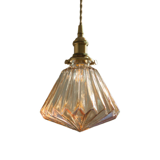 Rustic Brass 1-Light Pendant With Clear Glass Shade - Hanging Cone Drop Lamp