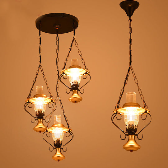 Industrial Metal 1/3-Light Cluster Pendant With Clear Glass For Restaurants