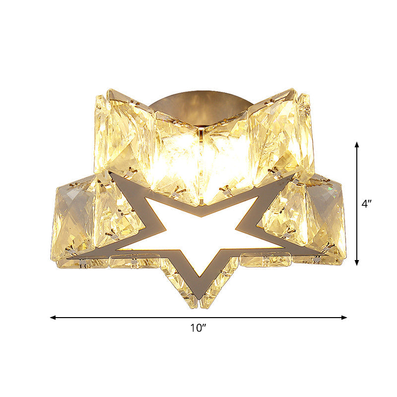Clear Crystal Led Star Flush Mount Ceiling Light - Contemporary Design For Corridors 6.5’/10’ Width