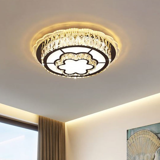 Modern Round Crystal Ceiling Lamp With Stainless - Steel Led Flush Mount Lighting And Heart/Flower