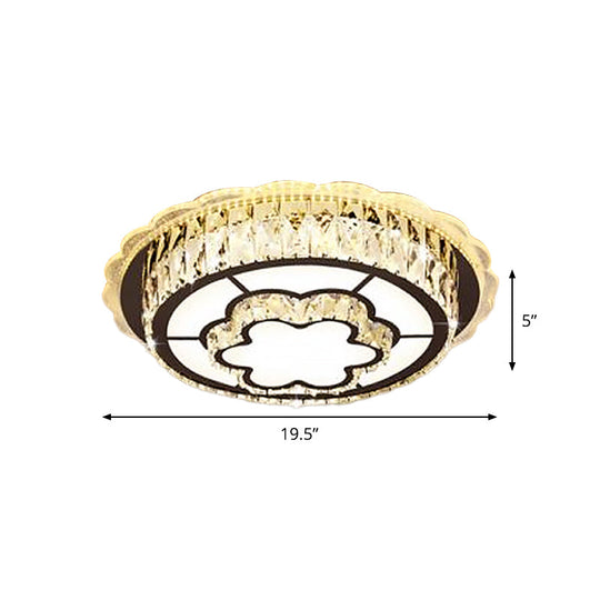 Modern Round Crystal Ceiling Lamp With Stainless - Steel Led Flush Mount Lighting And Heart/Flower