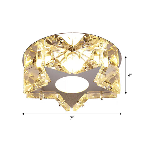 Simplicity Crystal Block Stainless-Steel Circle/Star Led Flush Mount Ceiling Light For Corridor