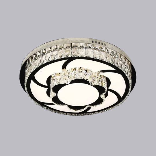 P Stainless - Steel Flushmount Light With Clear Faceted Crystal Shade - Flower/Round Design