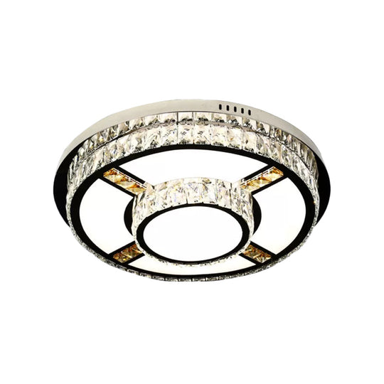 P Stainless-Steel Flushmount Light With Clear Faceted Crystal Shade - Flower/Round Design