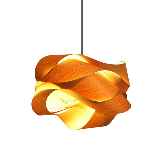 Contemporary Wooden Pendant Lamp With Twist Design - 1 Light Beige Hanging For Living Room 18/23.5