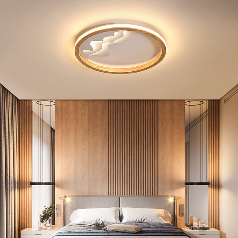 Modern Wood Flush Mount Led Fixture - Ring Design Multiple Options For Bedroom Lighting Beige/White