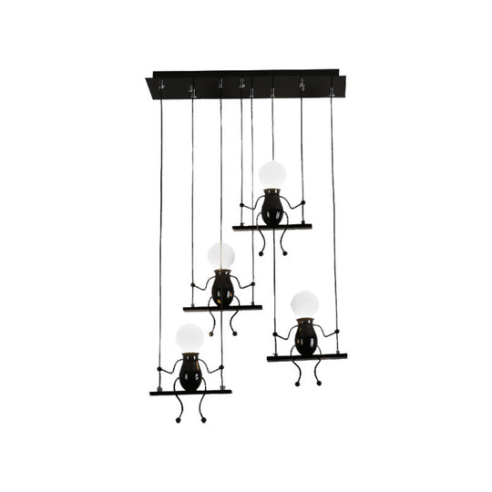 Little People Multi Pendant Light Fixture - Contemporary Metal Hanging In Black 3/4/6 Bulbs