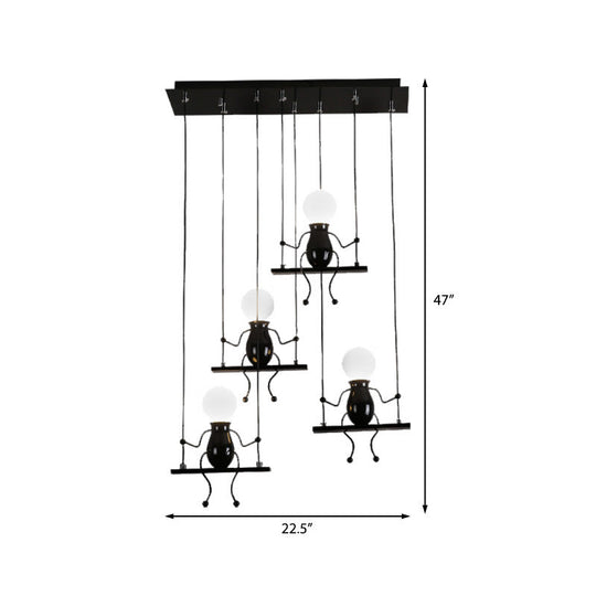 Little People Multi Pendant Light Fixture - Contemporary Metal Hanging In Black 3/4/6 Bulbs