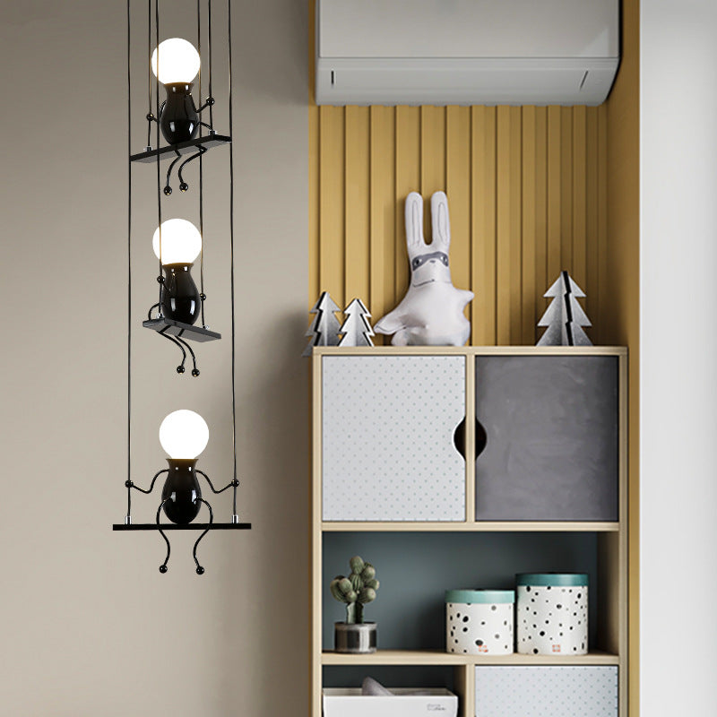 Little People Multi Pendant Light Fixture - Contemporary Metal Hanging In Black 3/4/6 Bulbs