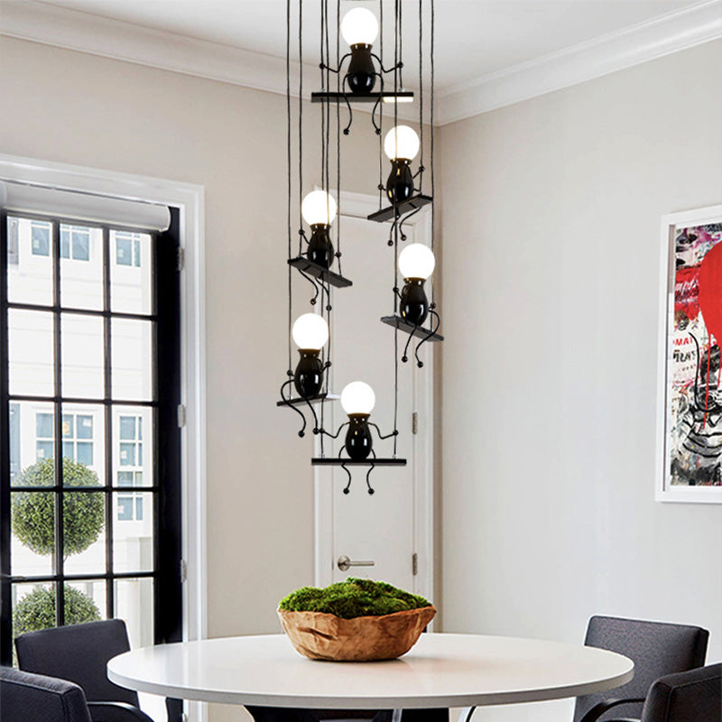 Little People Multi Pendant Light Fixture - Contemporary Metal Hanging In Black 3/4/6 Bulbs