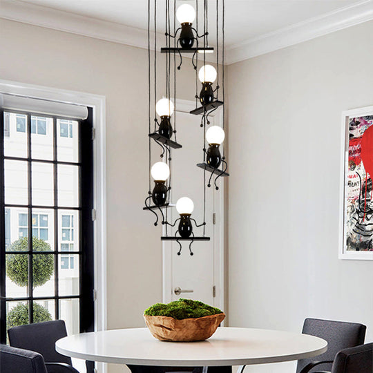 Little People Multi Pendant Light Fixture - Contemporary Metal Hanging In Black 3/4/6 Bulbs