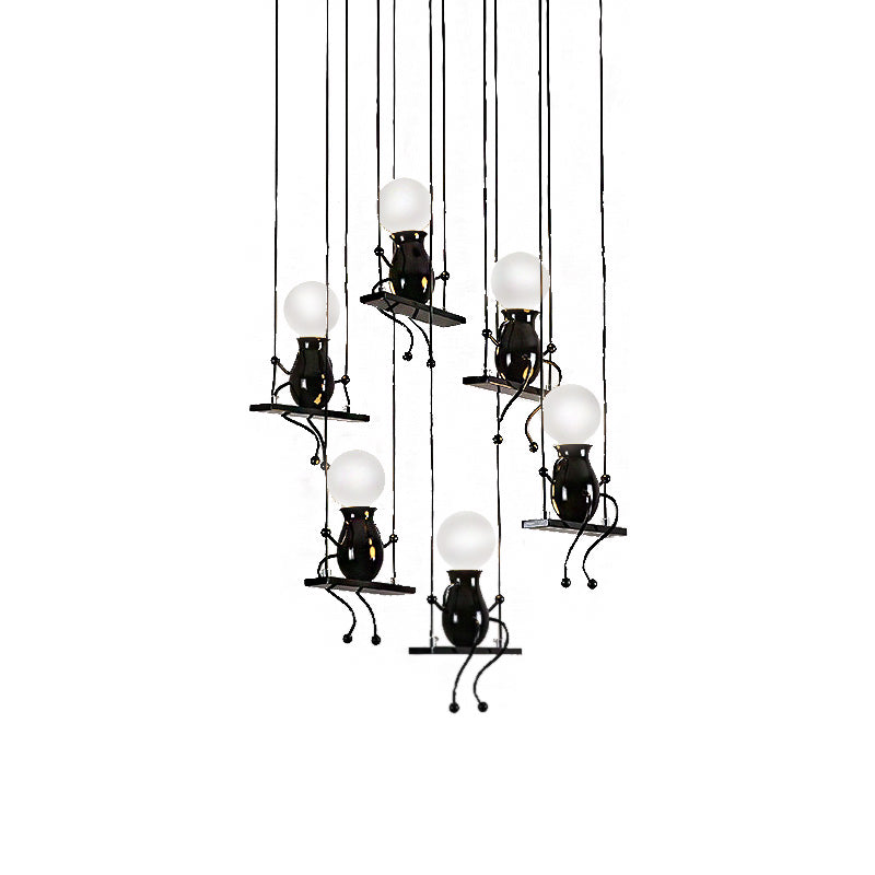 Little People Multi Pendant Light Fixture - Contemporary Metal Hanging In Black 3/4/6 Bulbs