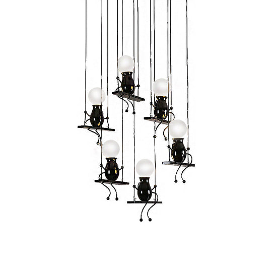 Little People Multi Pendant Light Fixture - Contemporary Metal Hanging In Black 3/4/6 Bulbs