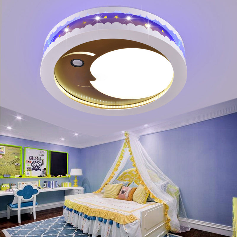 Art Deco Led Flush Ceiling Light For Kids’ Bedrooms - Acrylic Circle Design Gold / White