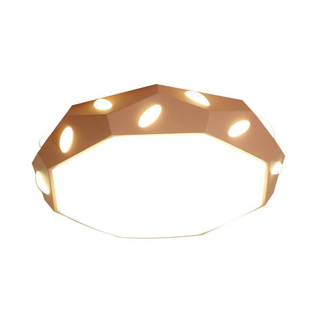 Kids Bedroom Octagon Shade Flush Ceiling Light With Leaf Macaron Design - Acrylic Led Lamp