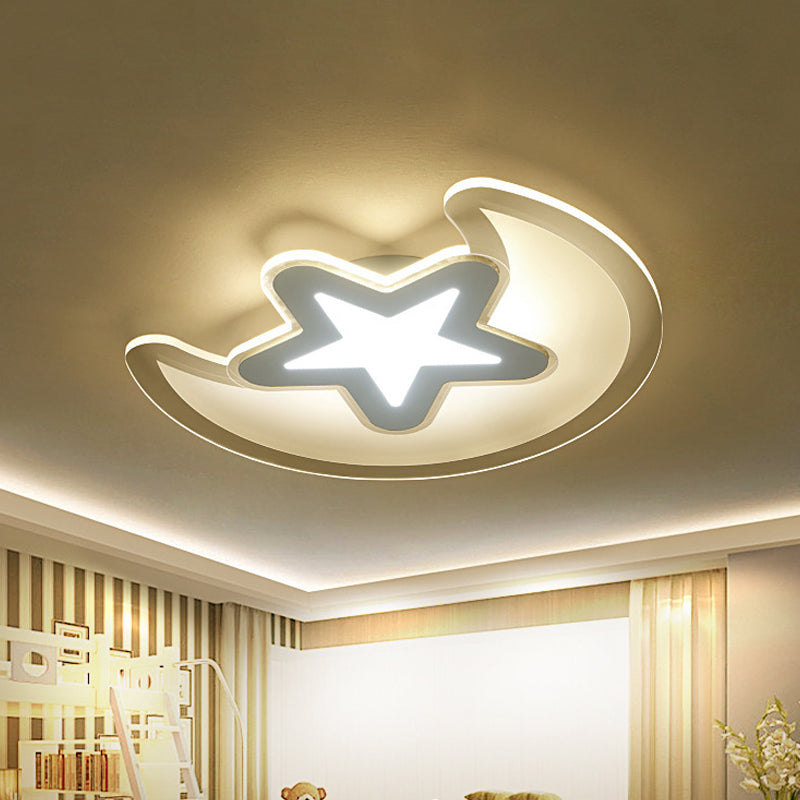 Moon And Star Led Ceiling Light With Modern White Finish - Perfect For Kids Bedroom / 20.5 Warm