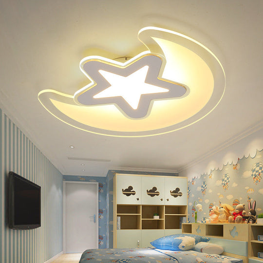 Moon And Star Led Ceiling Light With Modern White Finish - Perfect For Kids Bedroom / 17 Warm